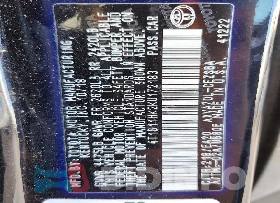 4T1B11HK2KU172183 Photo# 12