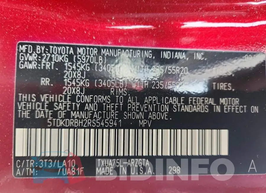 5TDKDRBH2RS545941 Photo# 14