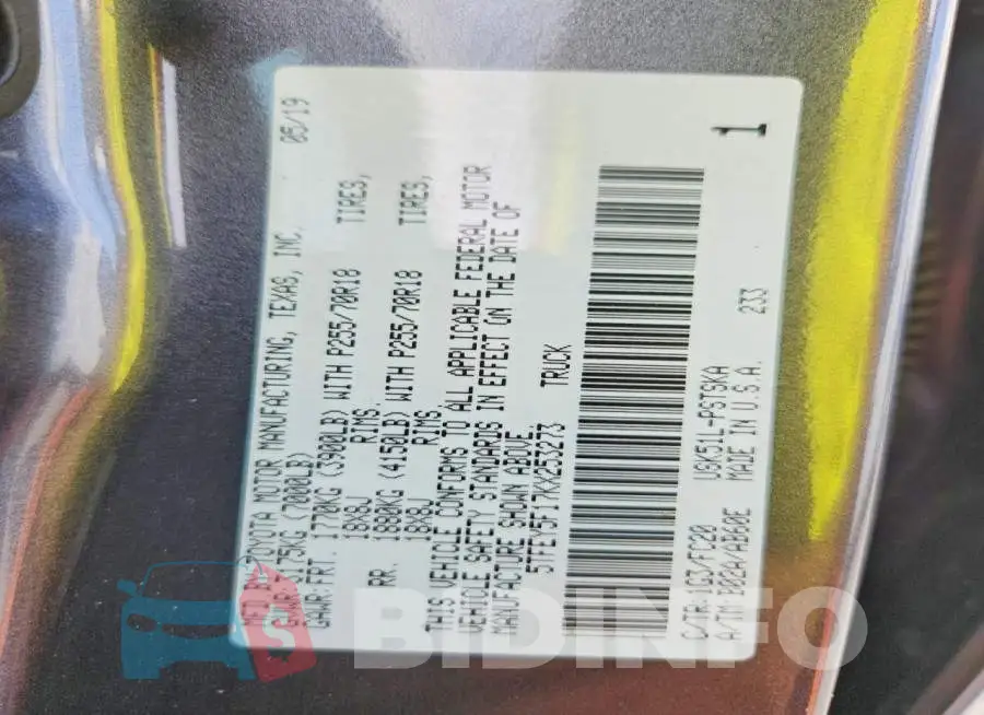 5TFEY5F17KX253273 Photo# 12