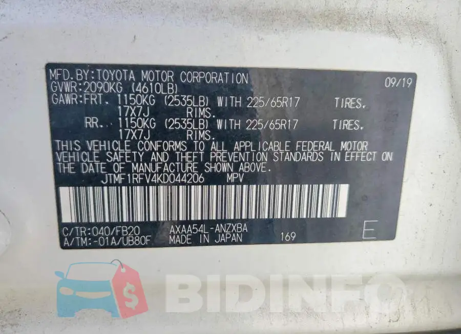 JTMF1RFV4KD044206 Photo# 13