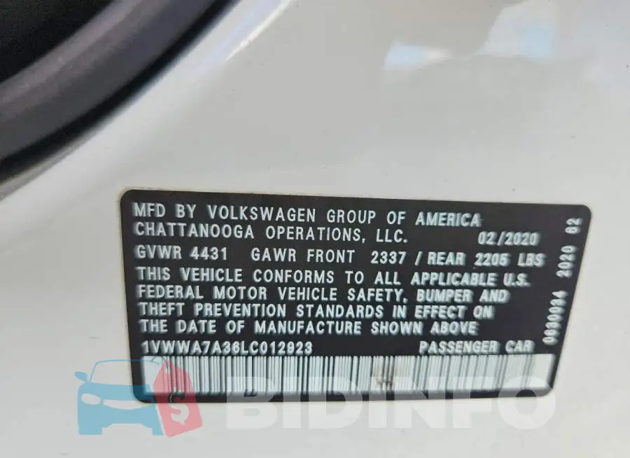 1VWWA7A36LC012923 Photo# 13