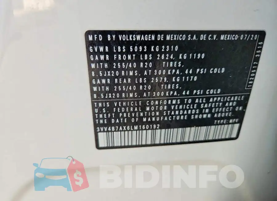 3VV4B7AX6LM160192 Photo# 13