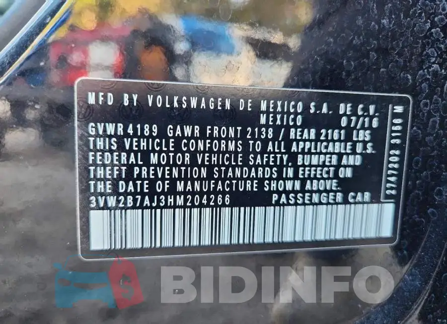 3VW2B7AJ3HM204266 Photo# 13