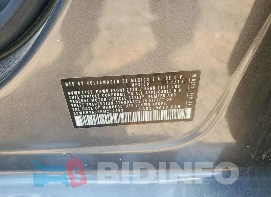 3VWDB7AJ3HM272463 Photo# 12