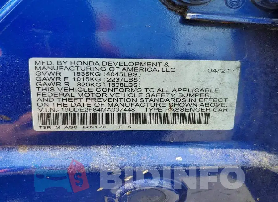 19UDE2F84MA007448 Photo# 12