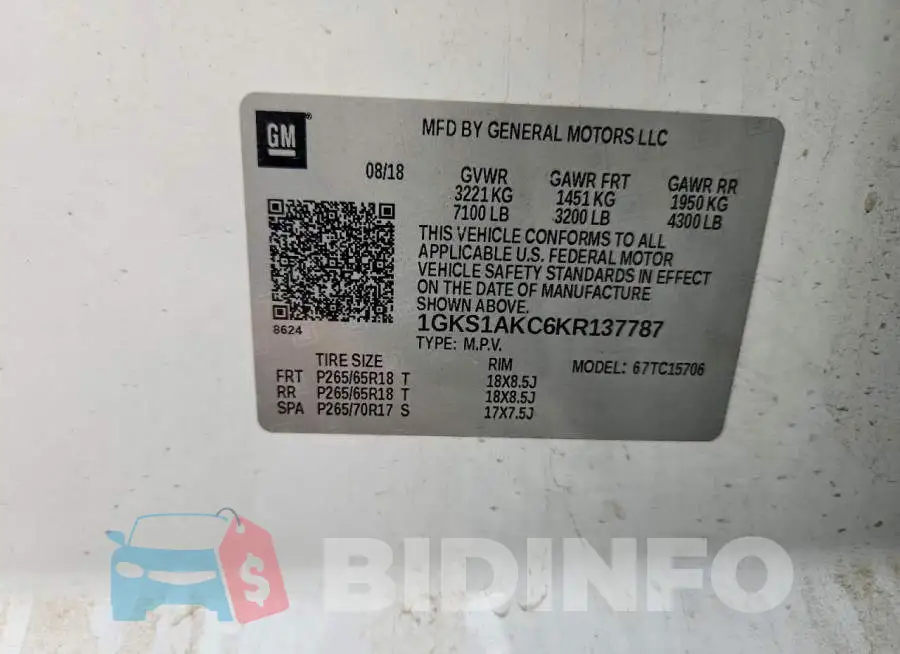 1GKS1AKC6KR137787 Photo# 13