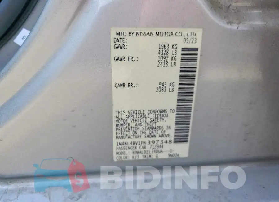 1N4BL4BV1PN397348 Photo# 12