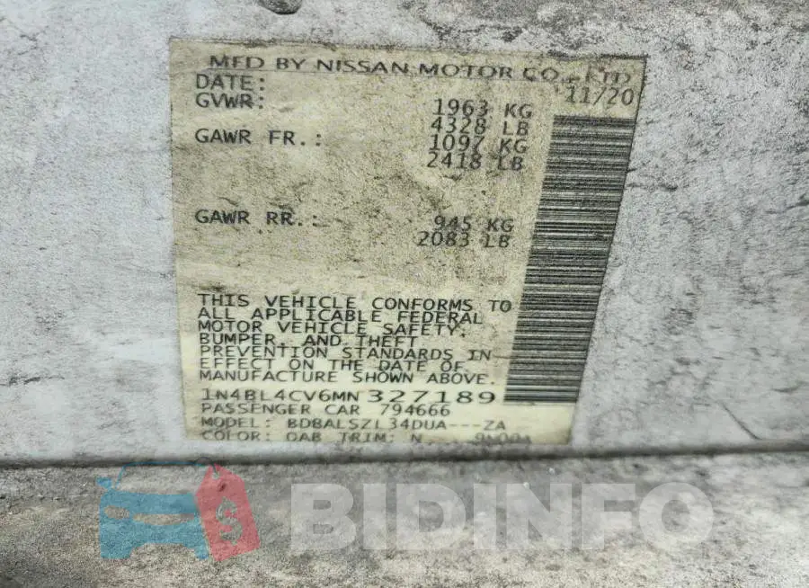 1N4BL4CV6MN327189 Photo# 13