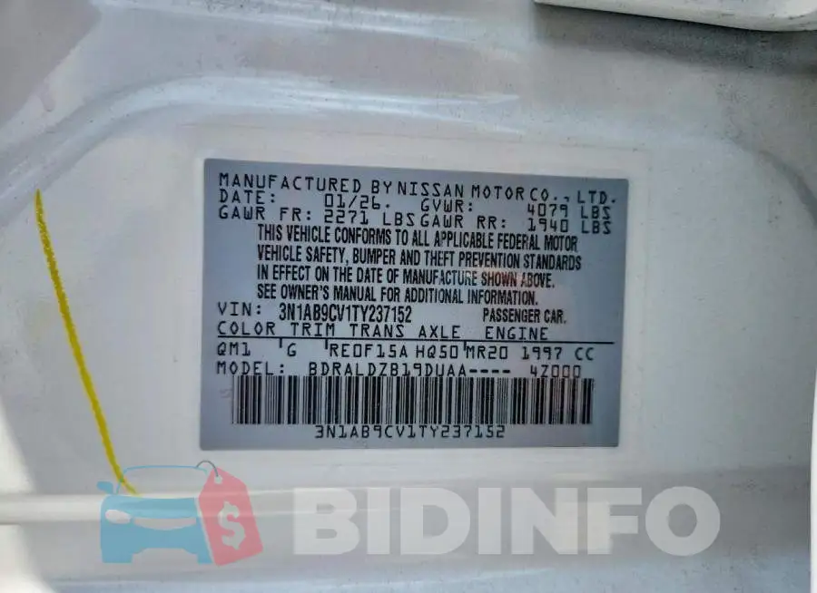 3N1AB9CV1TY237152 Photo# 12