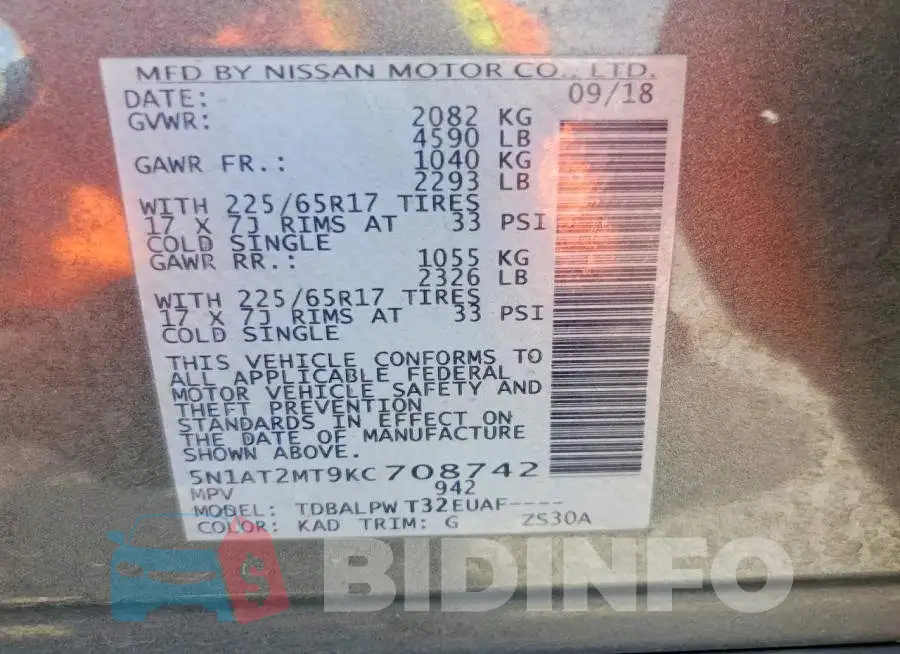5N1AT2MT9KC708742 Photo# 14