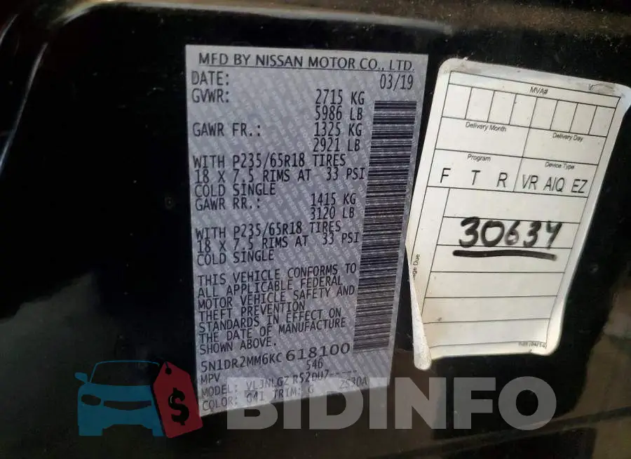 5N1DR2MM6KC618100 Photo# 13