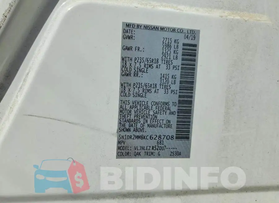 5N1DR2MM8KC628708 Photo# 13
