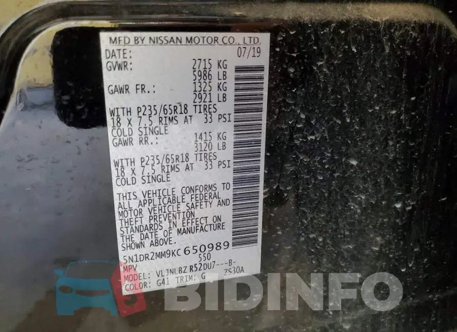5N1DR2MM9KC650989 Photo# 13