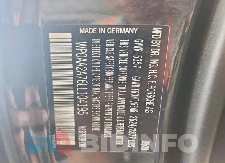 WP0AA2A76LL104195 Photo# 12