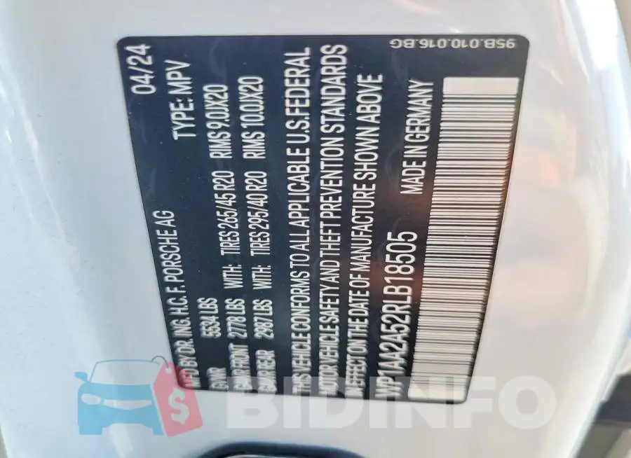 WP1AA2A52RLB18505 Photo# 14