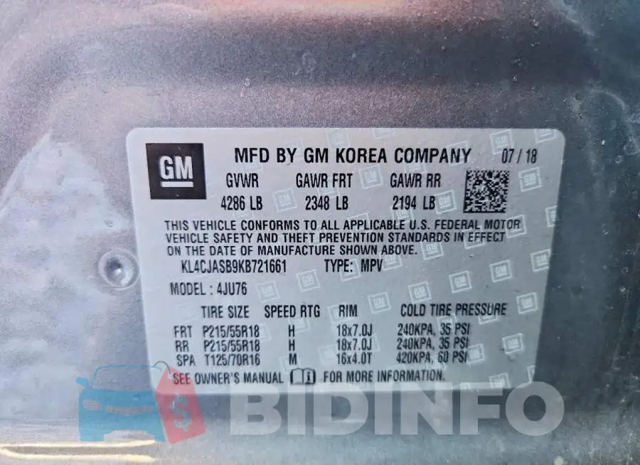 KL4CJASB9KB721661 Photo# 13