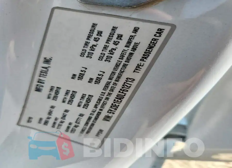 5YJ3E1EA0LF612713 Photo# 12