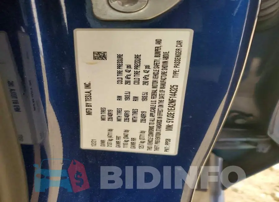5YJ3E1EA2NF144325 Photo# 12
