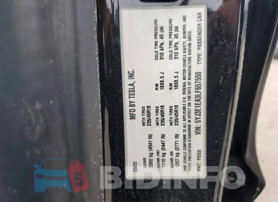 5YJ3E1EA3LF657550 Photo# 12