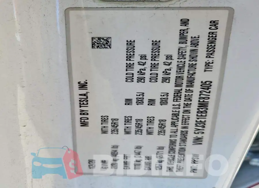 5YJ3E1EB3MF872405 Photo# 12