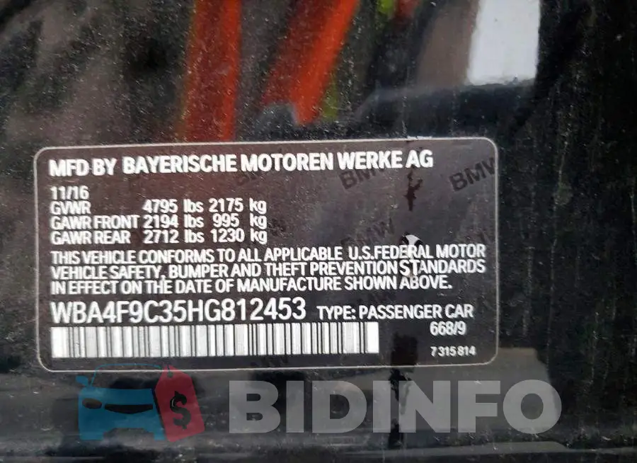 WBA4F9C35HG812453 Photo# 13