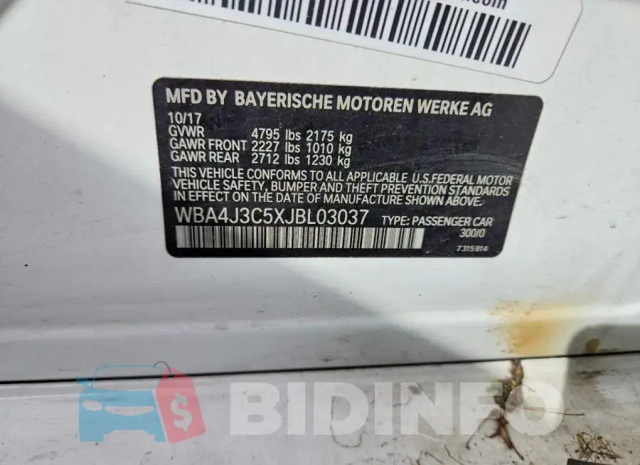WBA4J3C5XJBL03037 Photo# 12