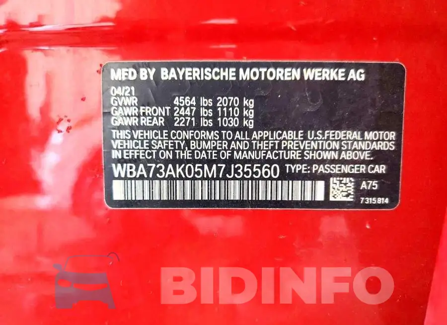 WBA73AK05M7J35560 Photo# 12