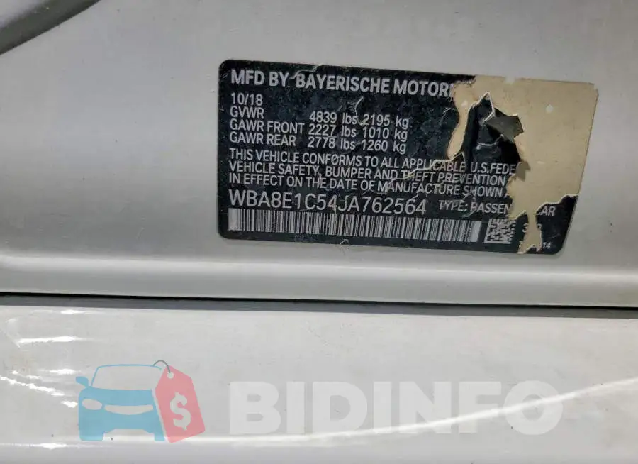 WBA8E1C54JA762564 Photo# 12