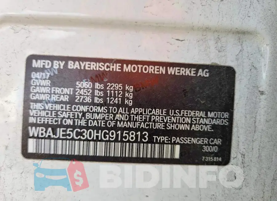 WBAJE5C30HG915813 Photo# 12