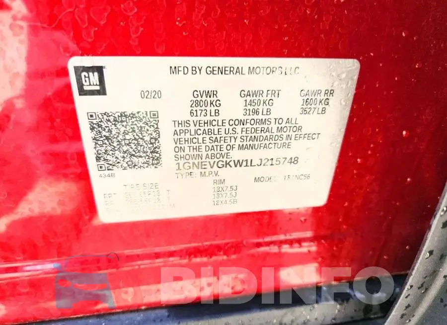 1GNEVGKW1LJ215748 Photo# 13