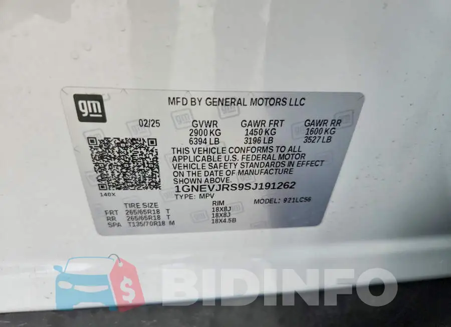 1GNEVJRS9SJ191262 Photo# 12