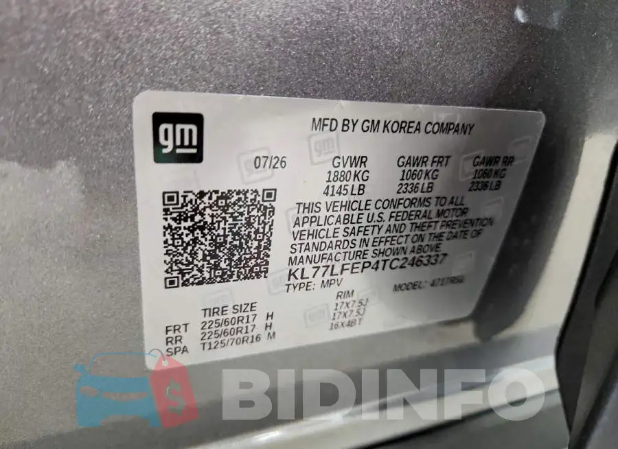 KL77LFEP4TC246337 Photo# 14