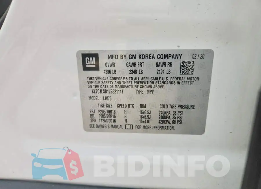 KL7CJLSB1LB321111 Photo# 13