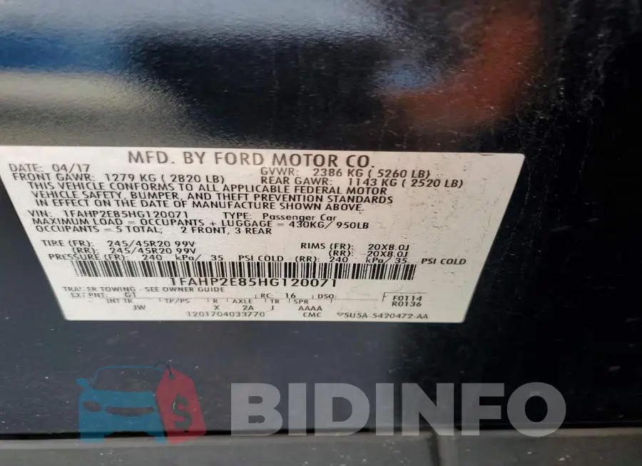 1FAHP2E85HG120071 Photo# 12