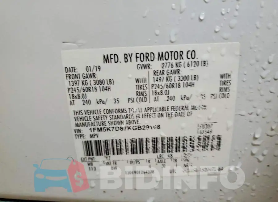 1FM5K7D87KGB29108 Photo# 14