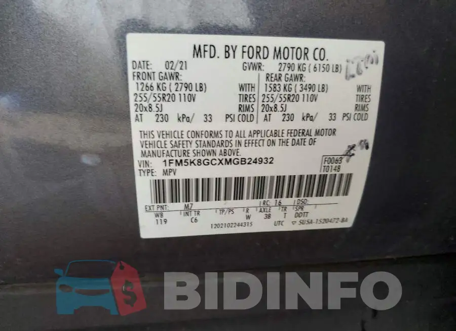 1FM5K8GCXMGB24932 Photo# 13