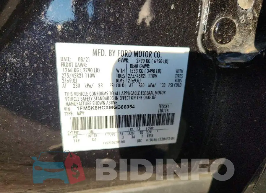 1FM5K8HCXMGB86054 Photo# 13