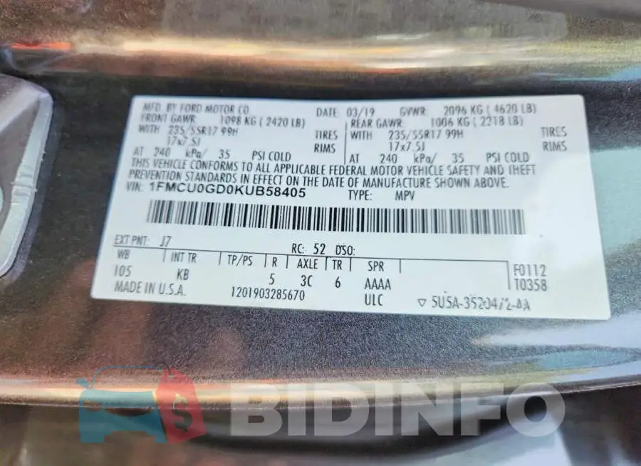 1FMCU0GD0KUB58405 Photo# 13