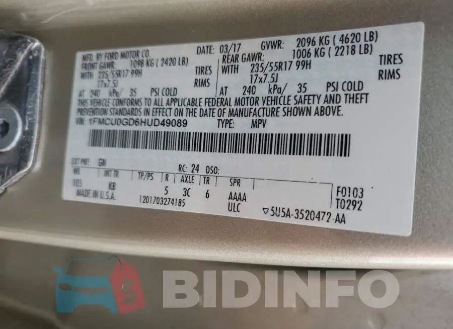1FMCU0GD6HUD49089 Photo# 13