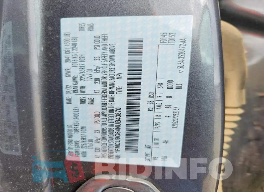 1FMCU9G64NUB43870 Photo# 13