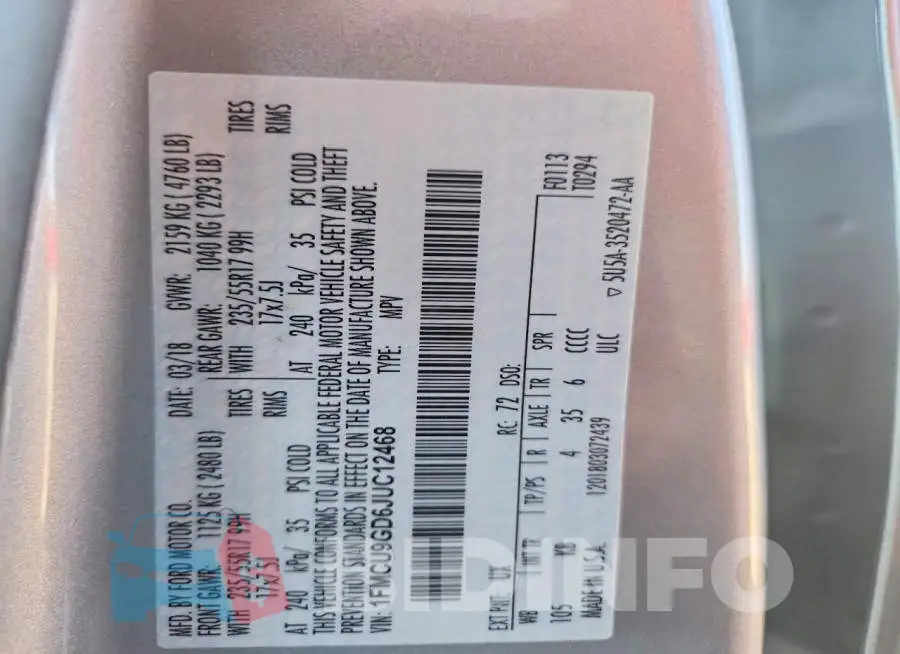 1FMCU9GD6JUC12468 Photo# 12
