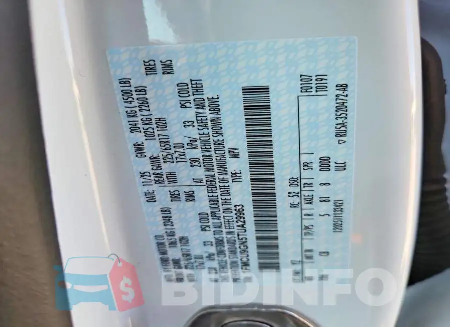 1FMCU9GN5TUA29963 Photo# 12