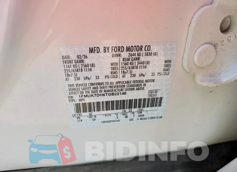 1FMUK7DH6TGB22146 Photo# 13