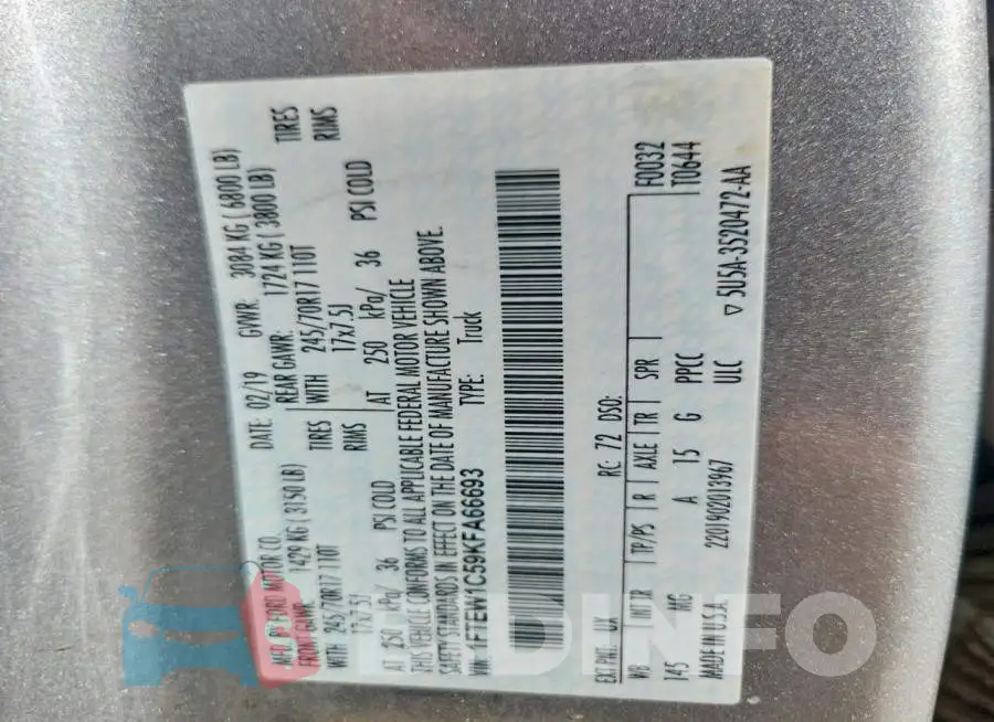 1FTEW1C59KFA66693 Photo# 13