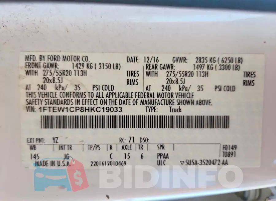 1FTEW1CP8HKC19033 Photo# 13