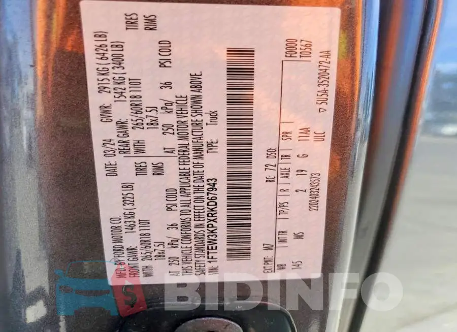 1FTEW3KPXRKD67943 Photo# 12