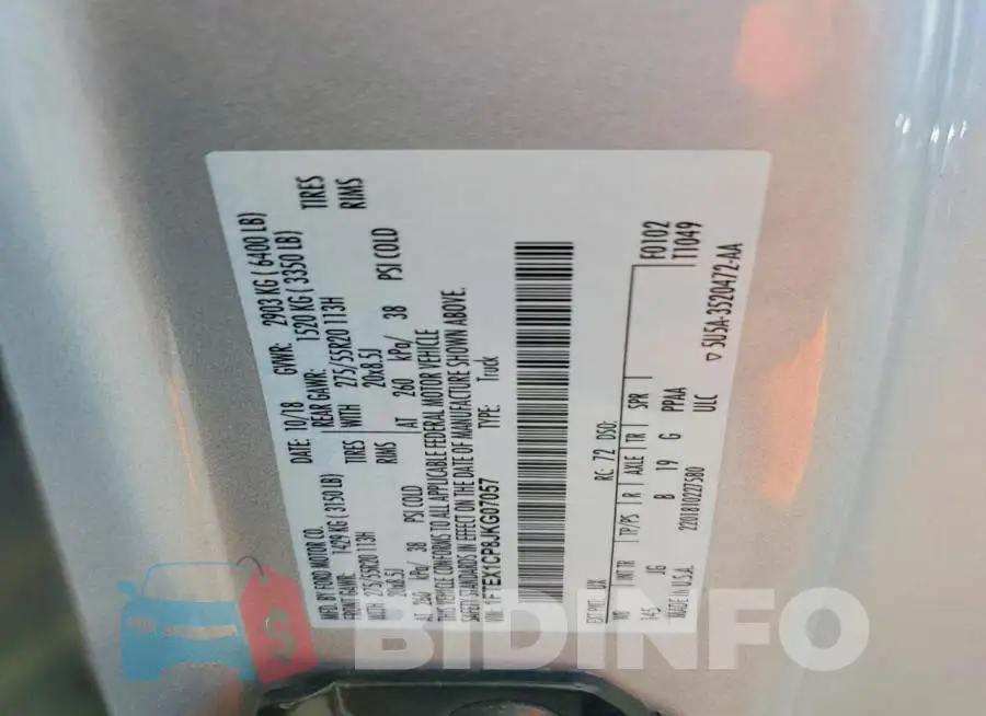 1FTEX1CP8JKG07057 Photo# 12