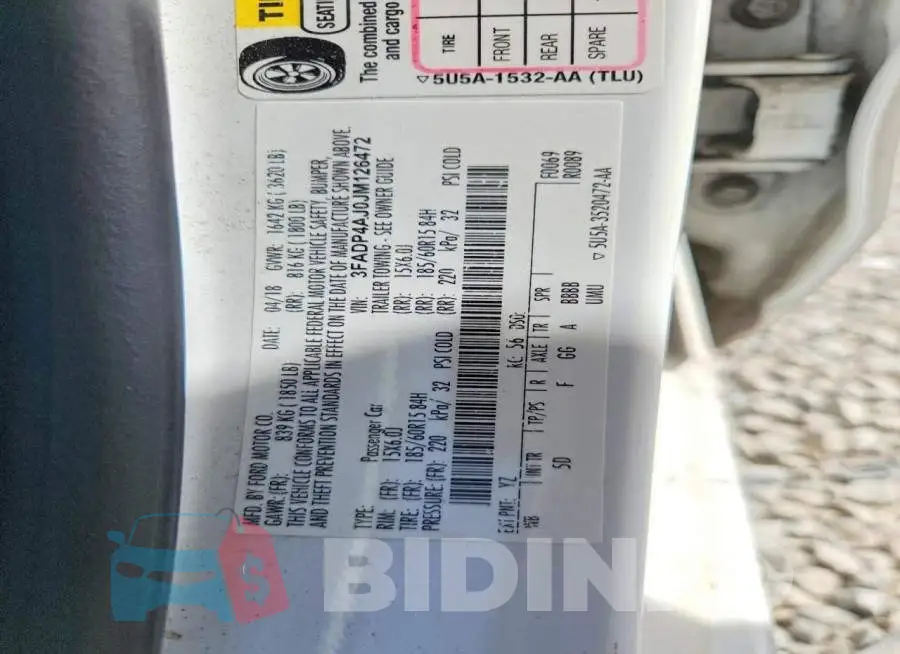 3FADP4AJ0JM126472 Photo# 12