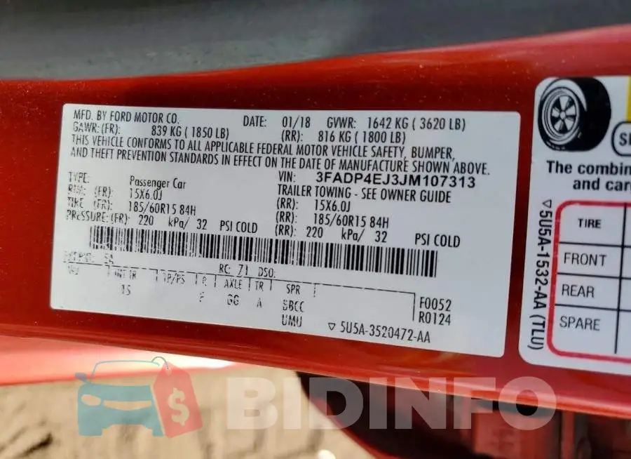 3FADP4EJ3JM107313 Photo# 12