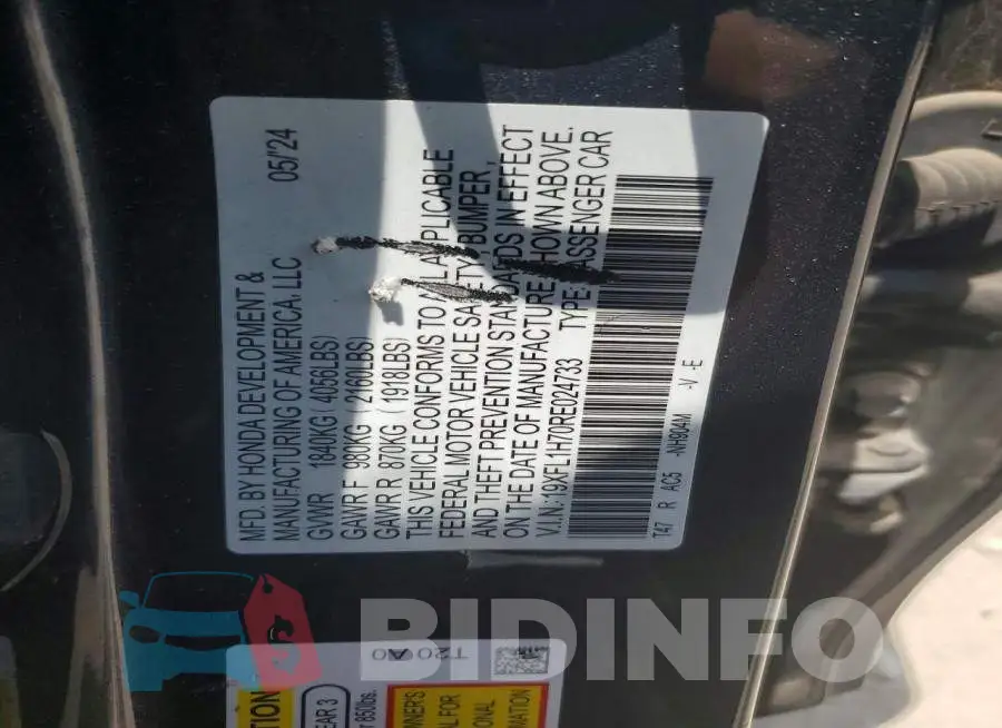 19XFL1H70RE024733 Photo# 12